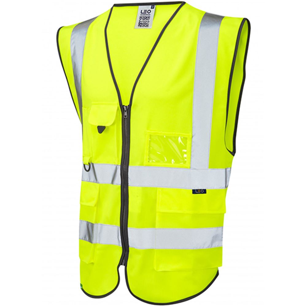Leo Workwear Lynton Yellow EcoViz Zipped Hi Vis Superior Waistcoat