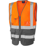 Leo Workwear Lynton W11 Two Tone EcoViz Zipped Hi Vis Superior Waistcoat