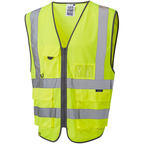 Leo Workwear Barnstaple Yellow EcoViz Superior 3-Part Quick Release Hi Vis Vest