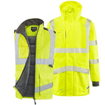 Leo Workwear Yellow EcoViz Waterproof Breathable 3-in-1 Hi Vis Clovelly Jacket with Torrington Bodywarmer