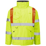 Leo Workwear Portmore Yellow EcoViz 4K Waterproof Baffle Lined Orange Brace Superior Hi Vis Bomber Jacket