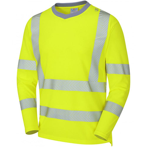 Leo Workwear Capstone Yellow EcoViz Coolviz Plus Long Sleeve Hi Vis T-Shirt
