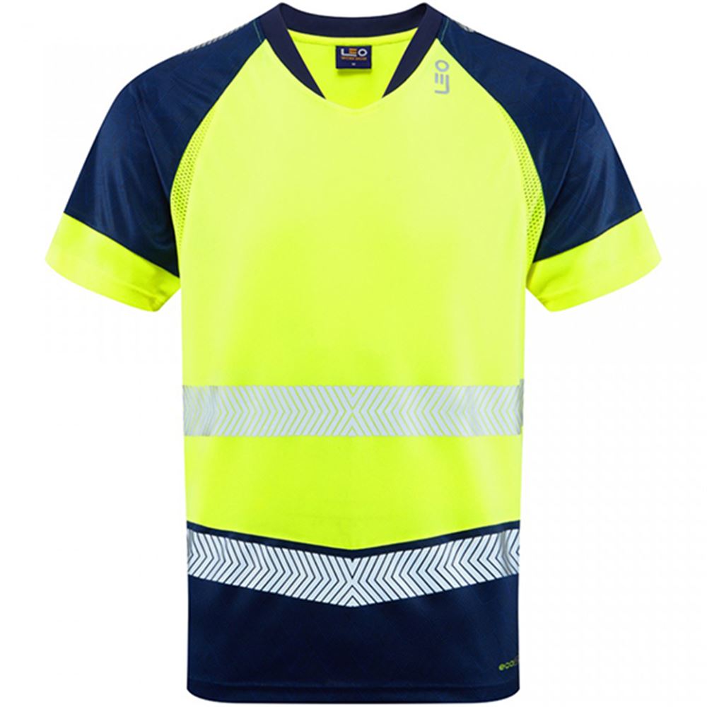 Leo Workwear Forda Yellow/Navy EcoViz Performance+ Hi Vis T-Shirt